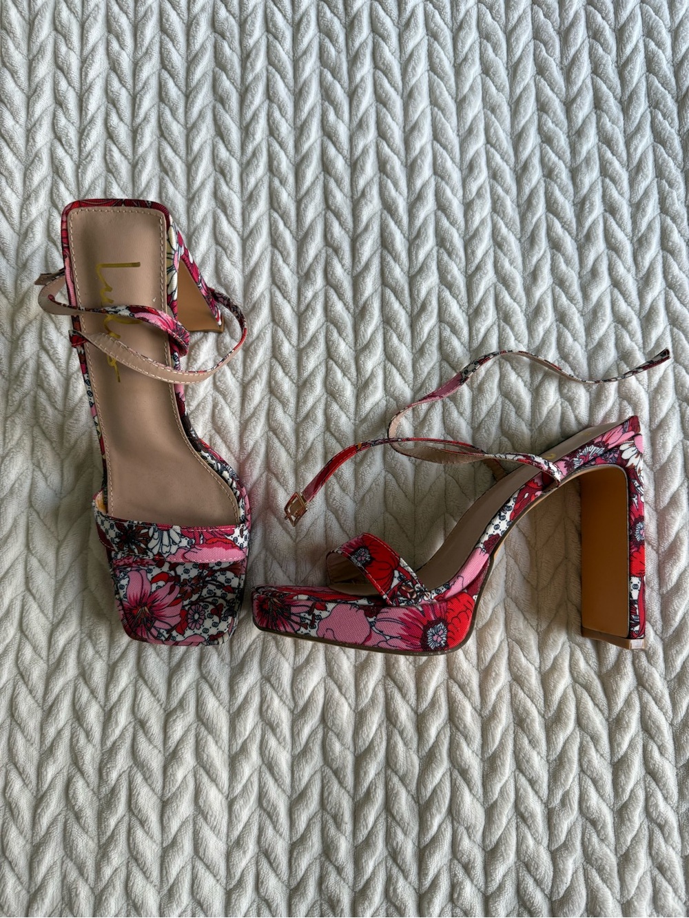 Lulu's Floral Platform Block Heel Sandals - Pink & Red